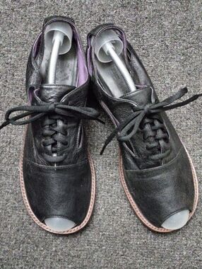 Geewawa Black/Purple Leather Lace-up Flats